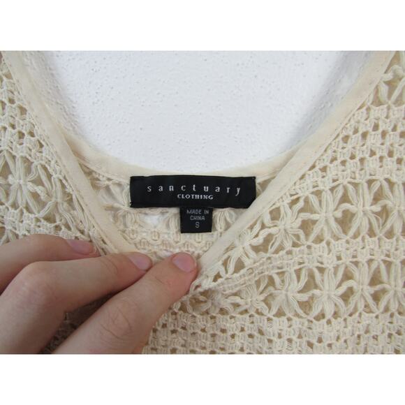 Sanctuary Small Cream Woven Crochet Tank Top Scoop Neck Bohemian Trendy Earthy - Picture 2 of 6